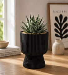 Omnipazar SO-LTSA01 Lotus Ayaklı Plastik Vazo Çiçek Saksı 1.8 Litre No: 1 Siyah