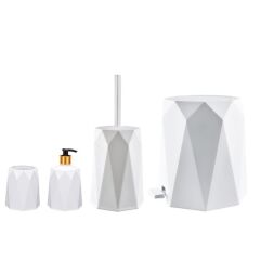 Omnipazar ELF-479 Geo 4'lü Çöp Kovalı Wc Fırçalı Banyo Seti Beyaz