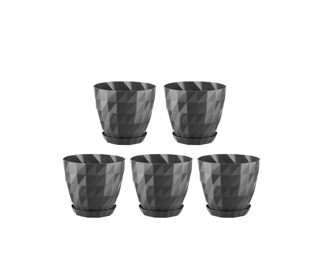 Omnipazar SO-KRT1 Dekoratif Kristal Saksı Takımı 0.6 Lt Antrasit 5 Adet