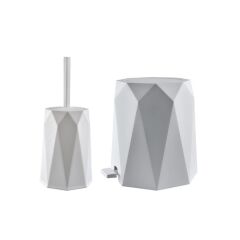 Omnipazar ELF-478 Geo 2'li Çöp Kovalı Wc Fırçalı Banyo Seti Beyaz