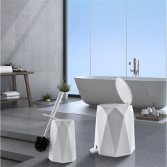 Omnipazar ELF-478 Geo 2'li Çöp Kovalı Wc Fırçalı Banyo Seti Beyaz