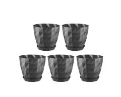 Omnipazar SO-KRT2 Dekoratif Kristal Saksı Takımı 1.15 lt Antrasit 5 Adet