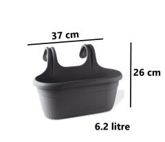 Omnipazar KRS-350 Dekoratif Plastik İnci Askılı Balkon Saksı 6.2 Litre Antrasit (116)