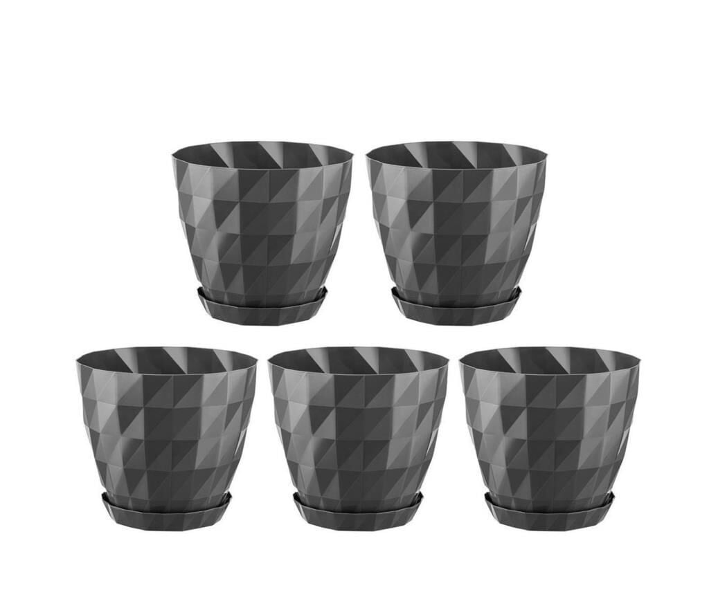 Omnipazar SO-KRT3 Dekoratif Kristal Saksı Takımı 1.85 lt Antrasit 5 Adet