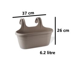 Omnipazar KRS-350 Dekoratif Plastik İnci Askılı Balkon Saksı 6.2 Litre Kahverengi