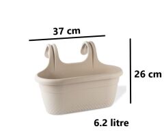 Omnipazar KRS-350 Dekoratif Plastik İnci Askılı Balkon Saksı 6.2 Litre Bej