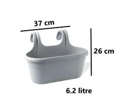 Omnipazar KRS-350 Dekoratif Plastik İnci Askılı Balkon Saksı 6.2 Litre Gri