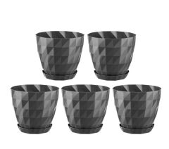 Omnipazar SO-KRT4 Dekoratif Kristal Saksı Takımı 3.25 lt Antrasit 5 Adet