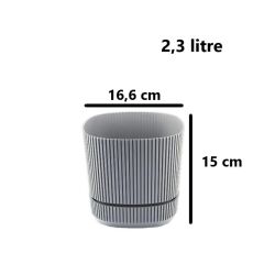 Omnipazar KRS-243 Pera Kare Dekoratif Kaktus Sukulent Saksı 2,3 Litre No 3 Gri