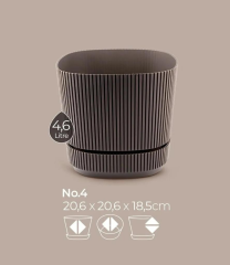 Omnipazar KRS-244 Pera Kare Dekoratif Kaktus Sukulent Saksı 4,6 Litre No 4 Kahverengi