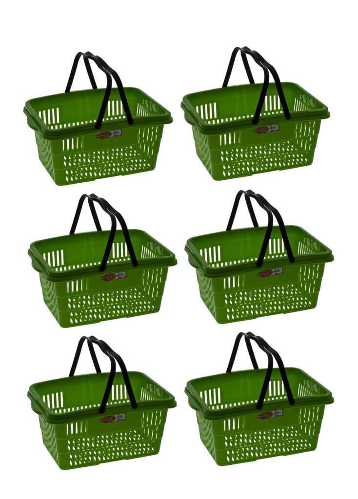 Omnipazar SY-2260 Çift Saplı Plastik Market Taşıma Sepeti Yeşil 6 Adet