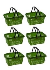 Omnipazar SY-2260 Çift Saplı Plastik Market Taşıma Sepeti Yeşil 6 Adet