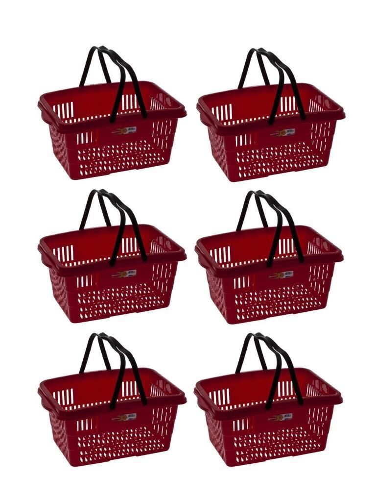 Omnipazar SY-2260 Çift Saplı Plastik Market Taşıma Sepeti Kırmızı 6 Adet