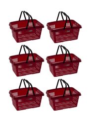 Omnipazar SY-2260 Çift Saplı Plastik Market Taşıma Sepeti Kırmızı 6 Adet