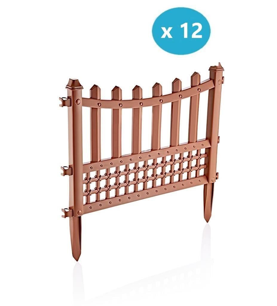 Omnipazar SY-5998 Elite Plastik Dekoratif Bahçe Çiti 12'li Set 60x55 cm Kahverengi