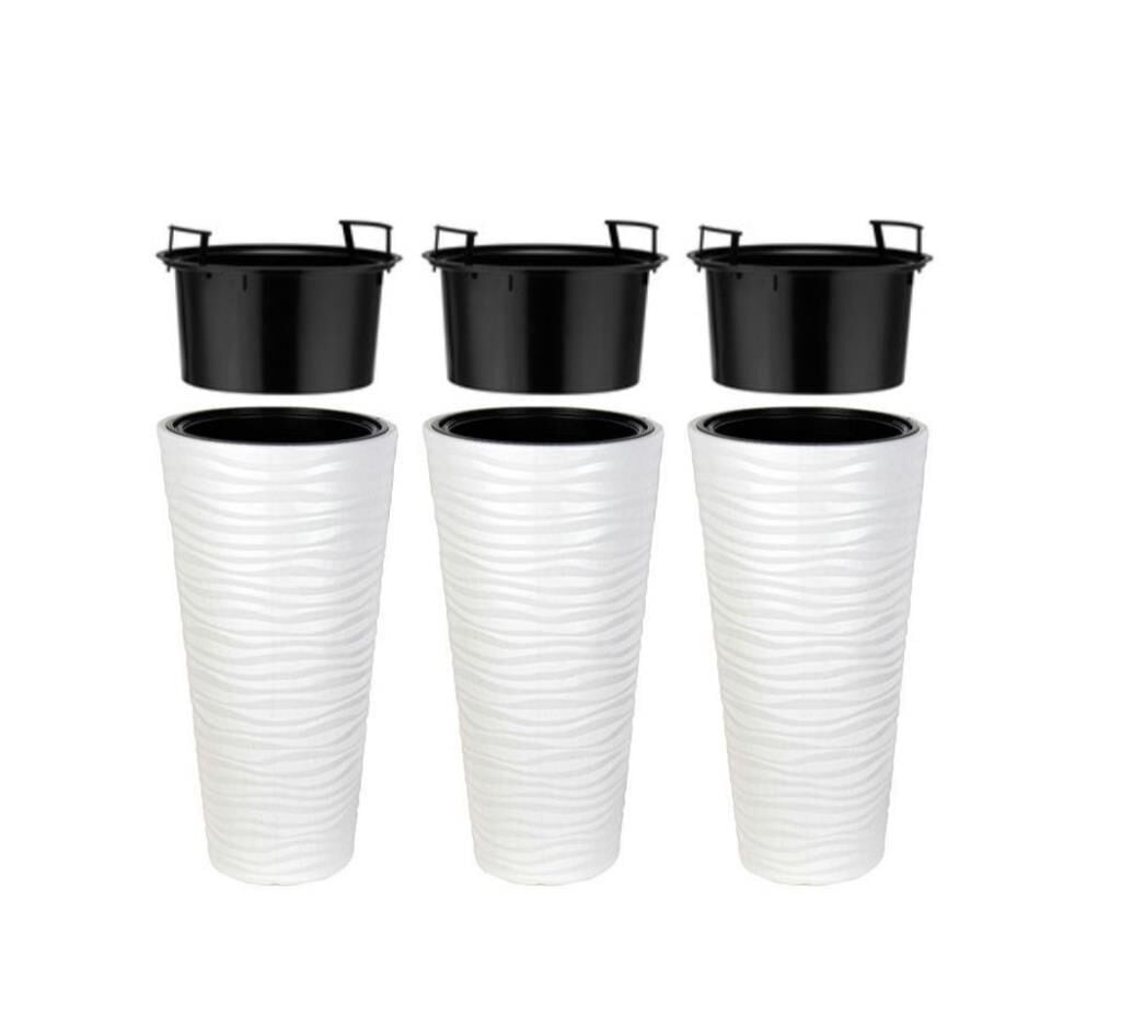 Omnipazar SO-KVT2 Kumsal Vazo Saksı Takımı 85 Litre Beyaz 3 Adet