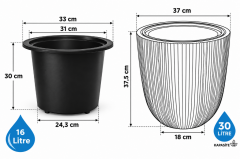 SO-PALM3 Palmiye Dekoratif Plastik Saksı İç Kovalı 30 LT Beyaz 4 Adet