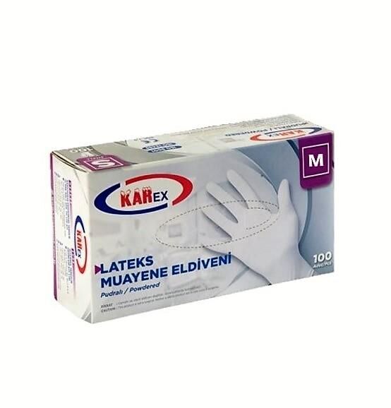 Omnipazar Karex Lateks Pudralı Eldiven 100'lü Paket Beyaz Medium