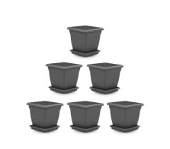 Omnipazar SO-VK01 Villa Kare Tabaklı Saksı Takımı 4.6 lt Antrasit 6 Adet