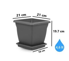 Omnipazar SO-VK01 Villa Kare Tabaklı Saksı Takımı 4.6 lt Antrasit 6 Adet