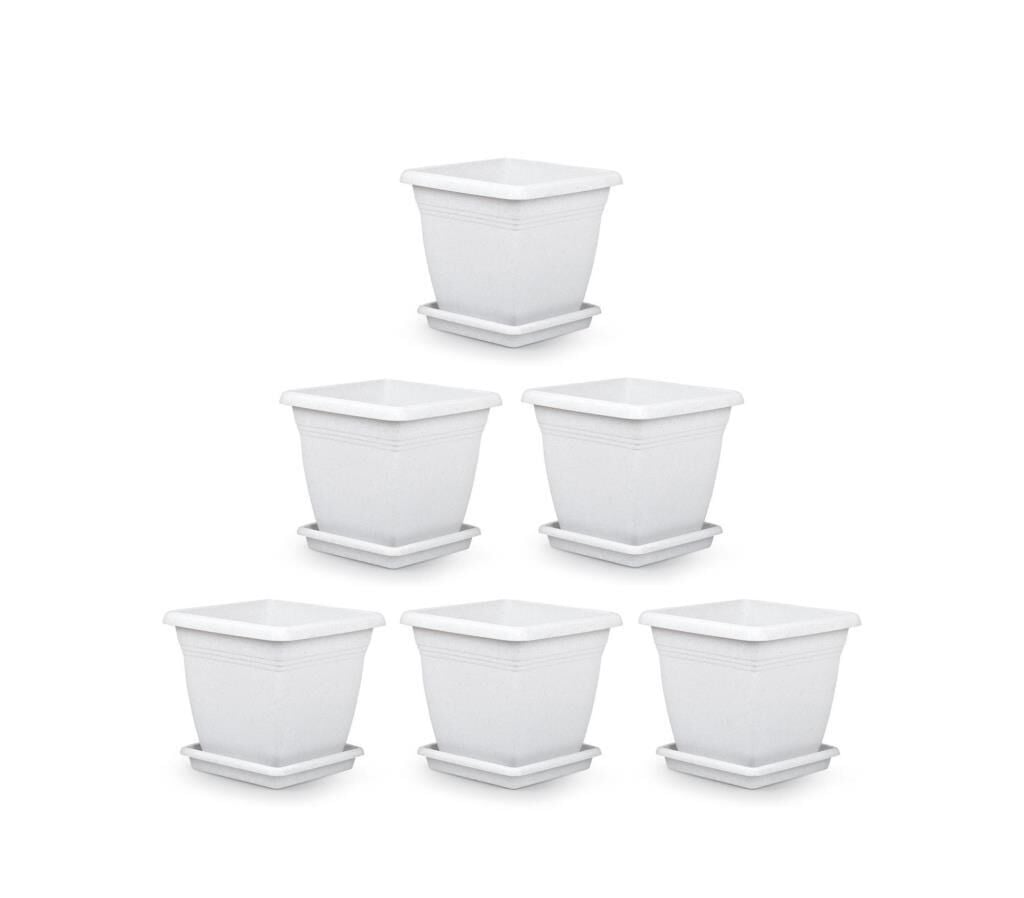 Omnipazar SO-VK01 Villa Kare Tabaklı Saksı Takımı 4.6 lt Kirli Beyaz 6 Adet