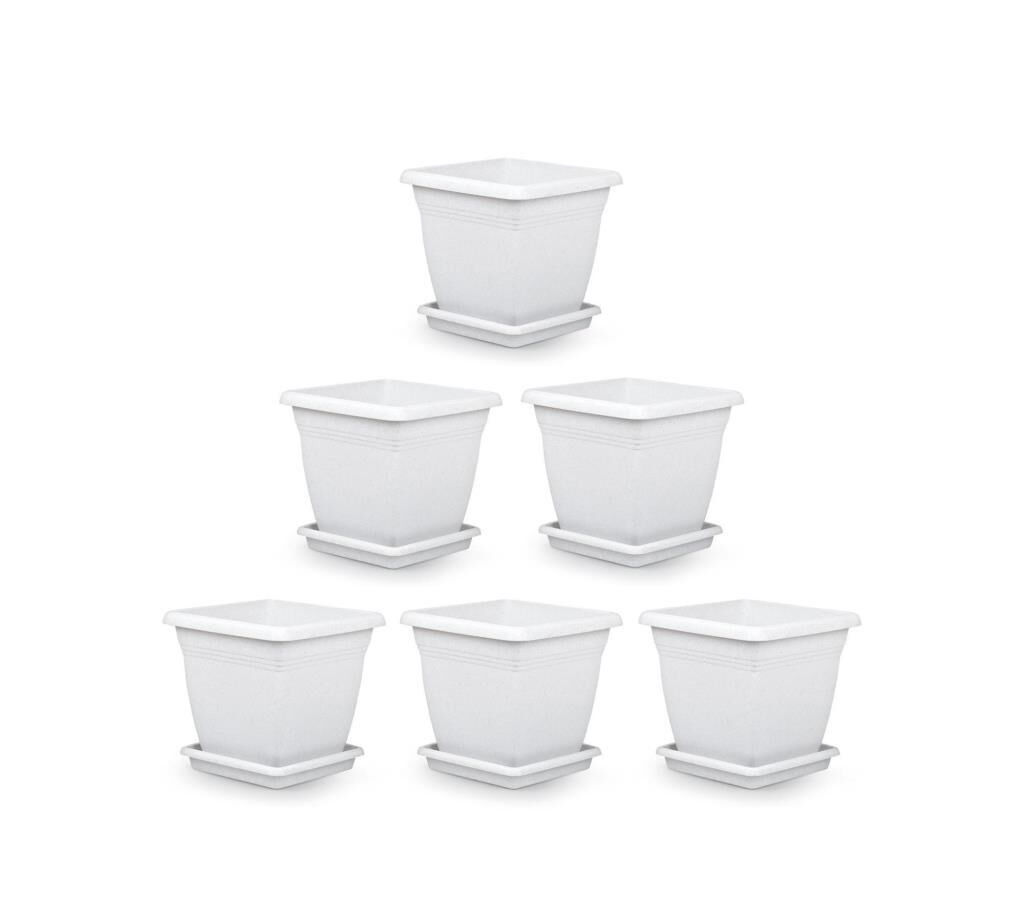 Omnipazar SO-VK01 Villa Kare Tabaklı Saksı Takımı 4.6 lt Kirli Beyaz 6 Adet