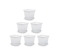 Omnipazar SO-VK01 Villa Kare Tabaklı Saksı Takımı 4.6 lt Kirli Beyaz 6 Adet