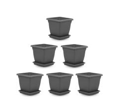 Omnipazar SO-VK02 Villa Kare Tabaklı Saksı Takımı 9 lt Antrasit 6 Adet