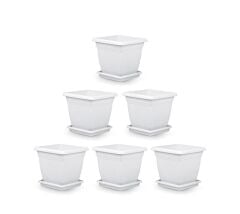 Omnipazar SO-VK02 Villa Kare Tabaklı Saksı Takımı 9 lt Kirli Beyaz 6 Adet