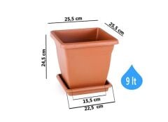 Omnipazar SO-VK02 Villa Kare Tabaklı Saksı Takımı 9 lt Kiremit 6 Adet
