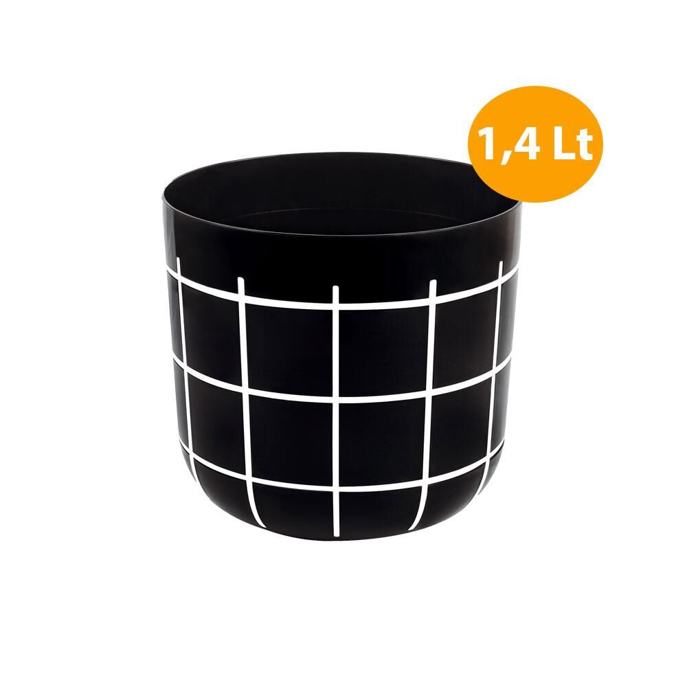 Omnipazar KRS-211 Dekoratif Karo Desenli Saksı 1.4 Litre No 1 Siyah