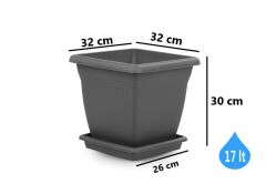 Omnipazar SO-VK03 Villa Kare Tabaklı Saksı 17 lt Antrasit 6 Adet
