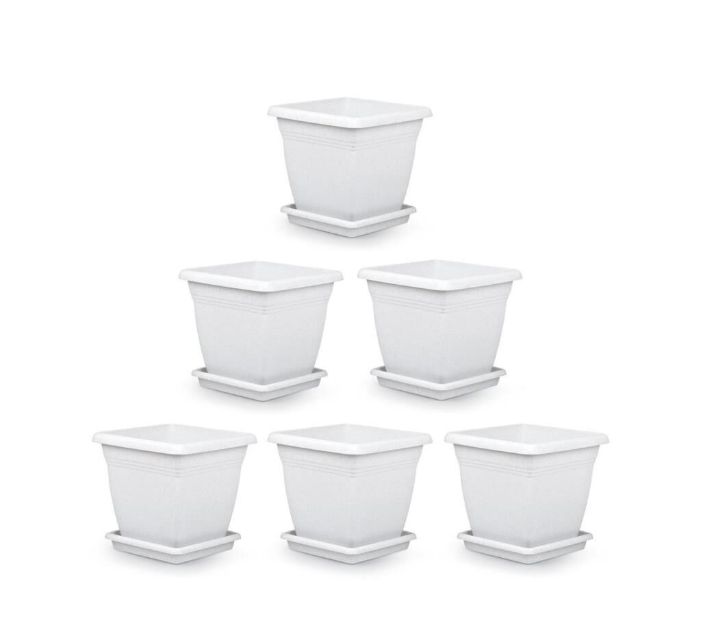 Omnipazar SO-VK03 Villa Kare Tabaklı Saksı Takımı 17 lt Kirli Beyaz 6 Adet