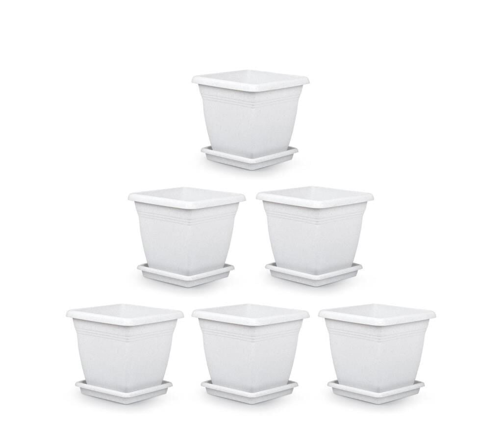 Omnipazar SO-VK03 Villa Kare Tabaklı Saksı Takımı 17 lt Kirli Beyaz 6 Adet