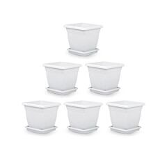 Omnipazar SO-VK03 Villa Kare Tabaklı Saksı Takımı 17 lt Kirli Beyaz 6 Adet