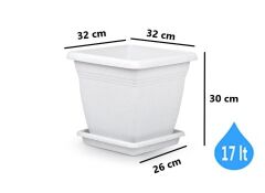 Omnipazar SO-VK03 Villa Kare Tabaklı Saksı Takımı 17 lt Kirli Beyaz 6 Adet