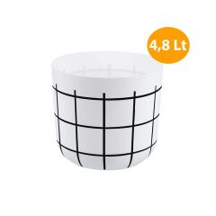 Omnipazar KRS-213 Dekoratif Karo Desenli Saksı 4.8 Litre No 3 Beyaz