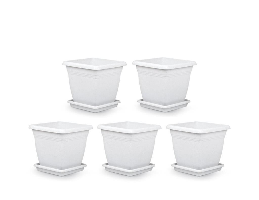 Omnipazar SO-VK04 Villa Kare Tabaklı Saksı Takımı 32 lt Kirli Beyaz 5 Adet