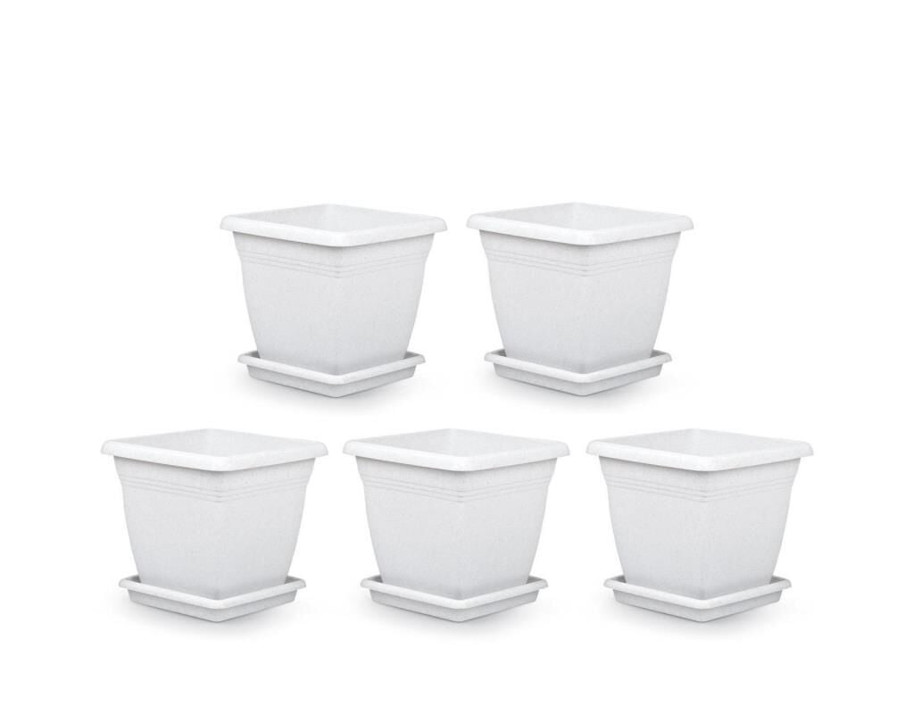 Omnipazar SO-VK04 Villa Kare Tabaklı Saksı Takımı 32 lt Kirli Beyaz 5 Adet