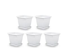 Omnipazar SO-VK04 Villa Kare Tabaklı Saksı Takımı 32 lt Kirli Beyaz 5 Adet