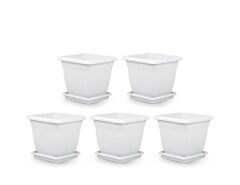 Omnipazar SO-VK04 Villa Kare Tabaklı Saksı Takımı 32 lt Kirli Beyaz 5 Adet