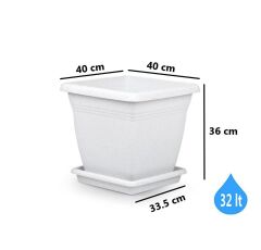 Omnipazar SO-VK04 Villa Kare Tabaklı Saksı Takımı 32 lt Kirli Beyaz 5 Adet