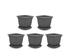 Omnipazar SO-VK04 Villa Kare Tabaklı Saksı Takımı 32 lt Antrasit 5 Adet