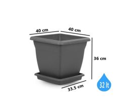 Omnipazar SO-VK04 Villa Kare Tabaklı Saksı Takımı 32 lt Antrasit 5 Adet