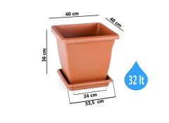Omnipazar SO-VK04 Villa Kare Tabaklı Saksı Takımı 32 lt Kiremit 5 Adet