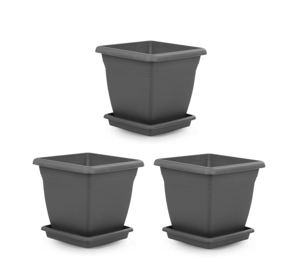 Omnipazar SO-VK05 Villa Kare Tabaklı Saksı Takımı 64 lt Antrasit 3 Adet