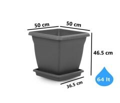 Omnipazar SO-VK05 Villa Kare Tabaklı Saksı Takımı 64 lt Antrasit 3 Adet