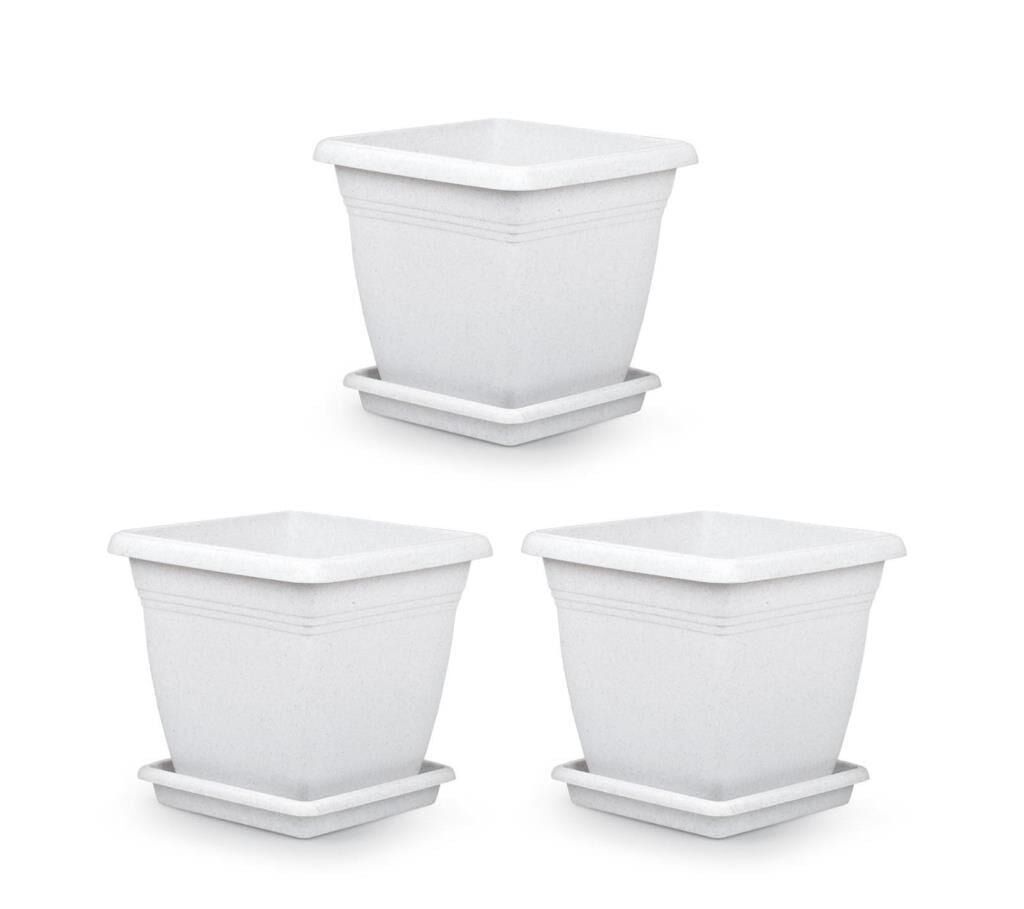 Omnipazar SO-VK05 Villa Kare Tabaklı Saksı Takımı 64 lt Kirli Beyaz 3 Adet