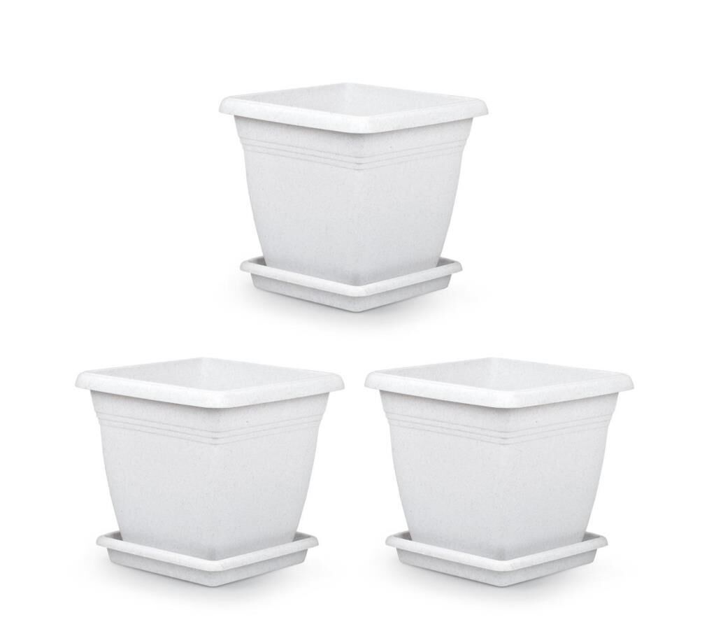 Omnipazar SO-VK05 Villa Kare Tabaklı Saksı Takımı 64 lt Kirli Beyaz 3 Adet