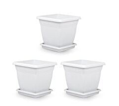 Omnipazar SO-VK05 Villa Kare Tabaklı Saksı Takımı 64 lt Kirli Beyaz 3 Adet